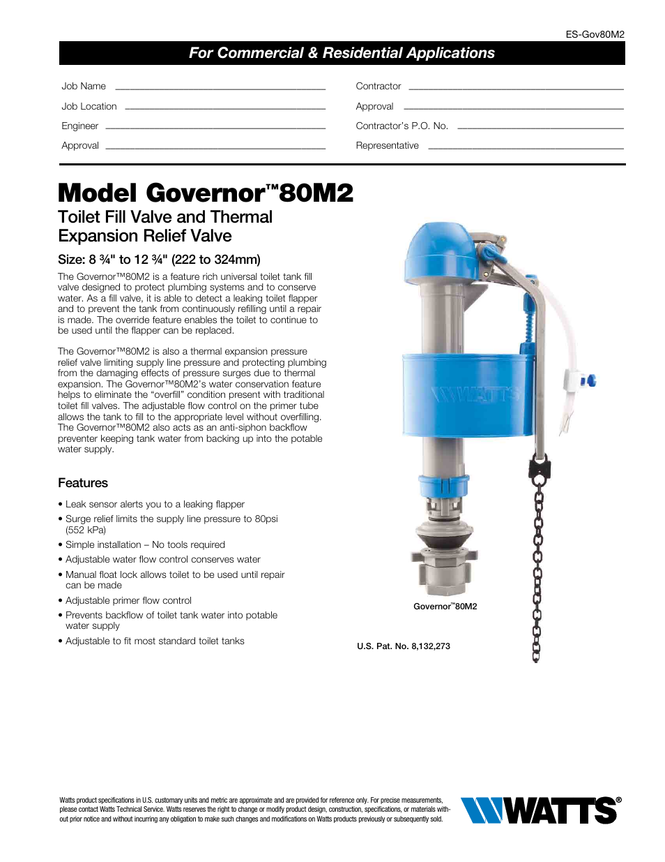 Watts Governor 80M2 User Manual | 2 pages