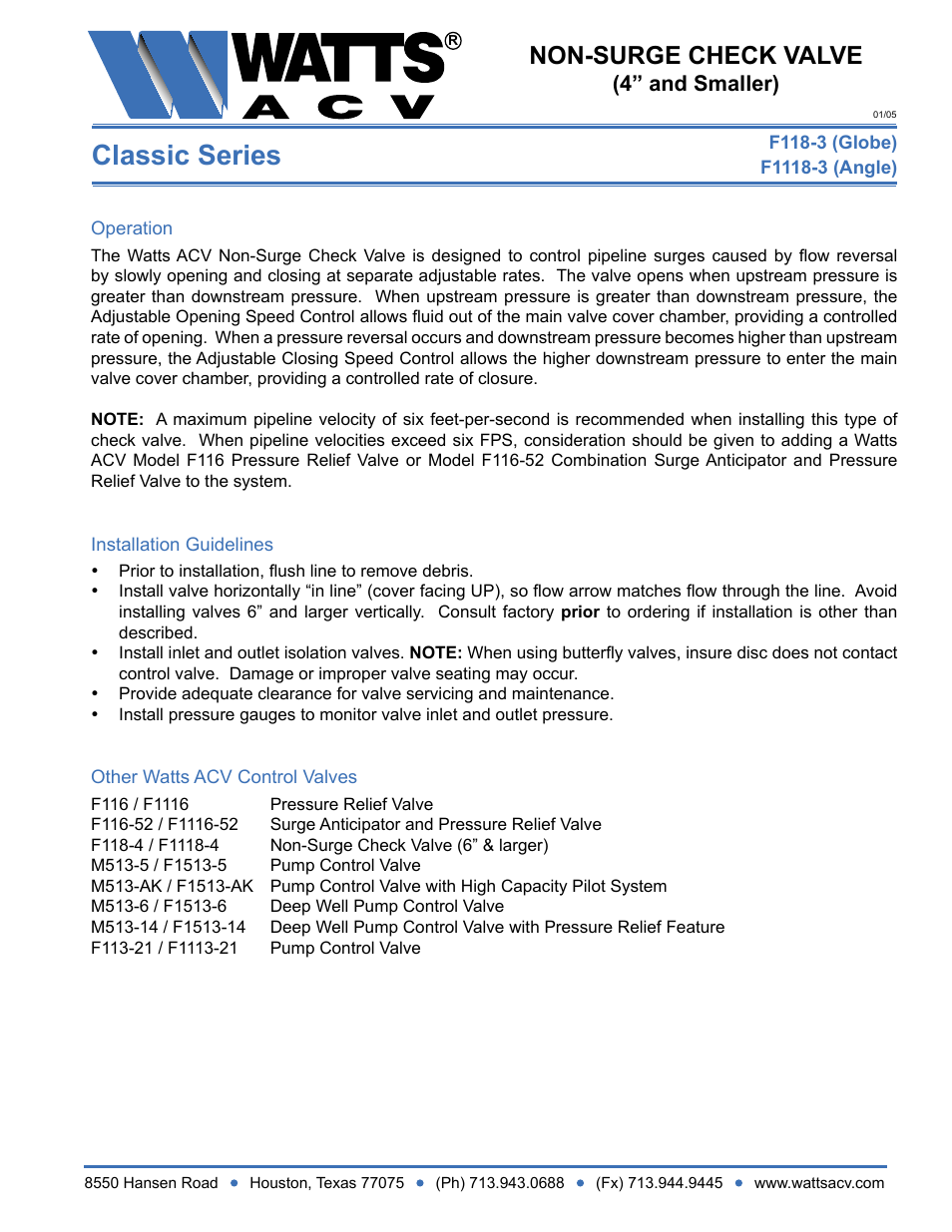 Watts F1118-3 User Manual | 1 page