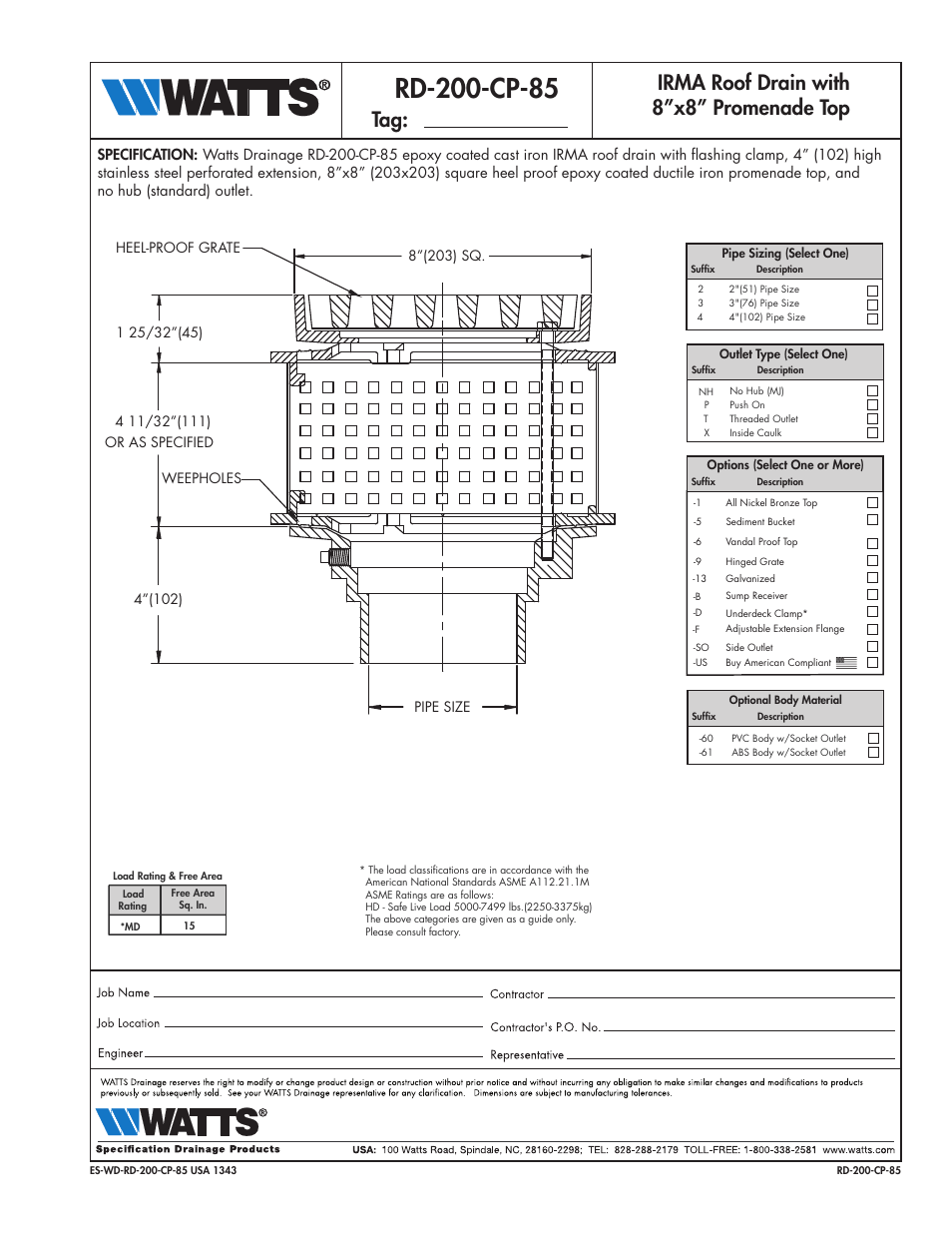 Watts RD-200-CP-85 User Manual | 1 page