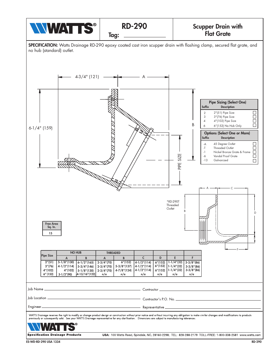 Watts RD-290 User Manual | 1 page