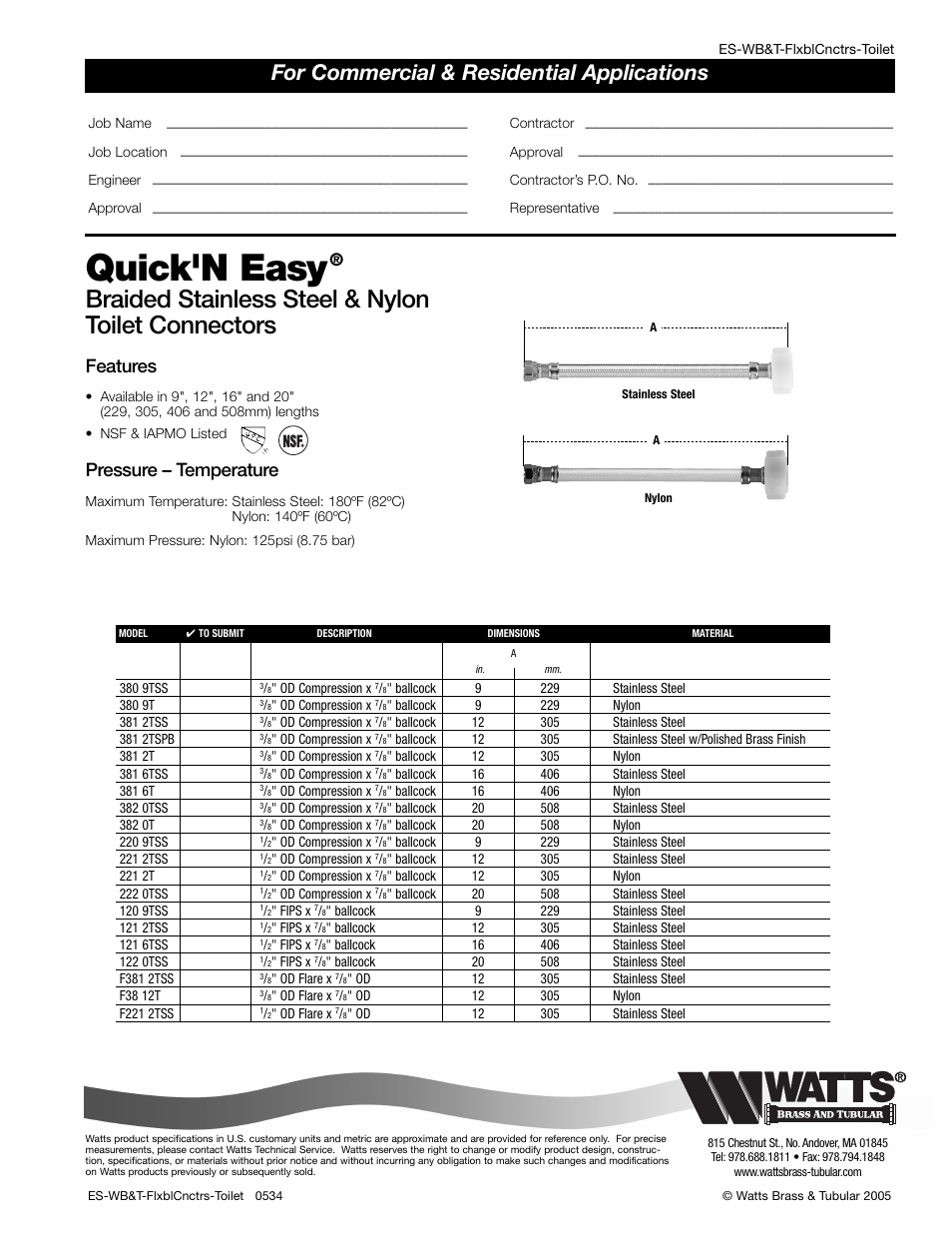 Watts F381 2TSS User Manual | 1 page