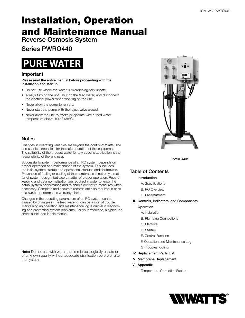 Watts PWRO440 User Manual | 8 pages