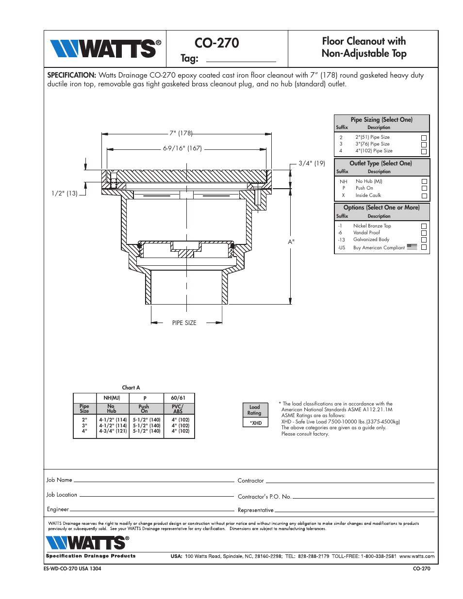 Watts CO-270 User Manual | 1 page