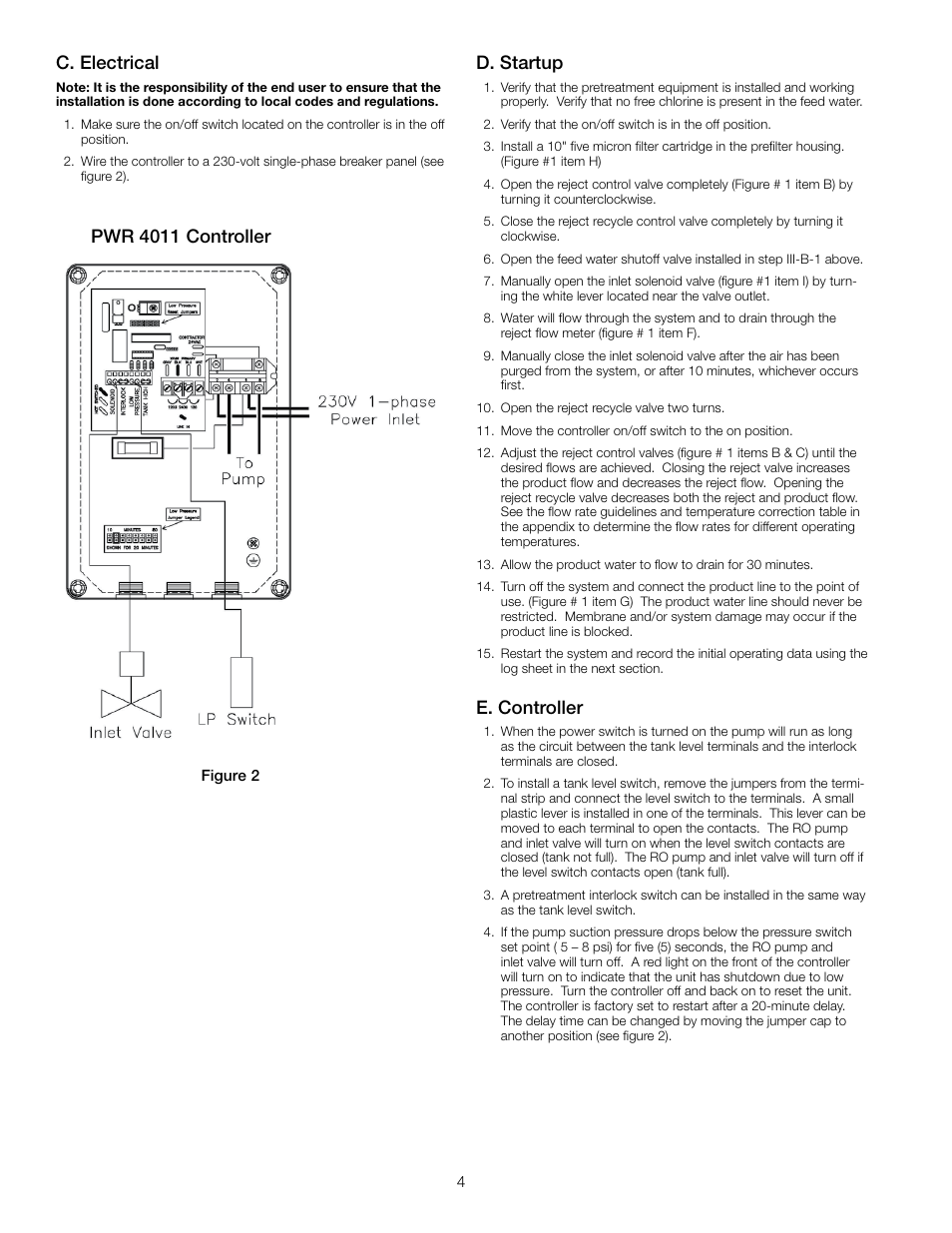 C. electrical, D. startup, E. controller | Pwr 4011 controller | Watts PWR4011 User Manual | Page 4 / 8