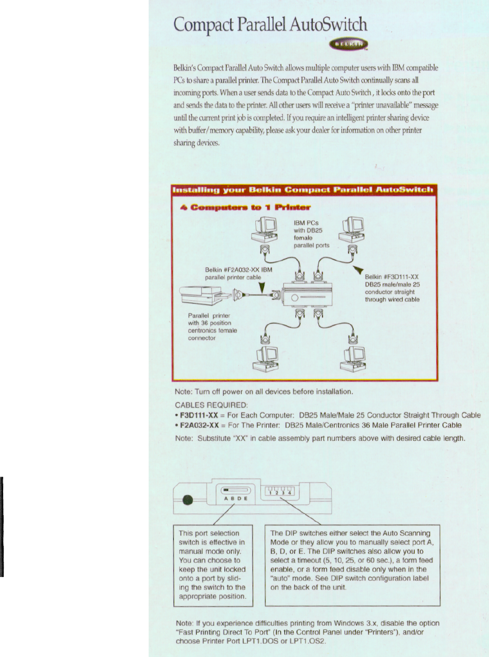 Belkin F3D111-XX User Manual | 3 pages