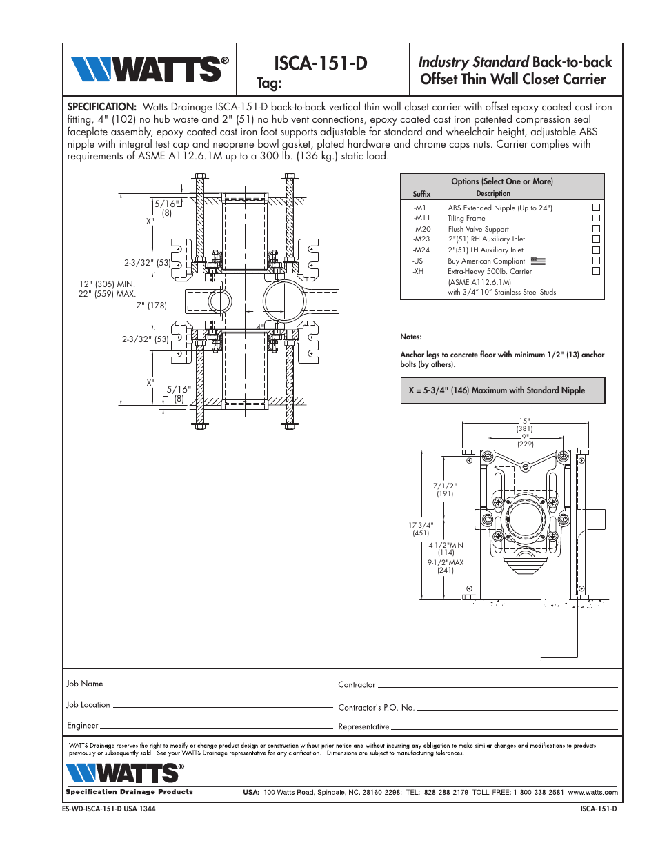 Watts ISCA-151-D User Manual | 1 page