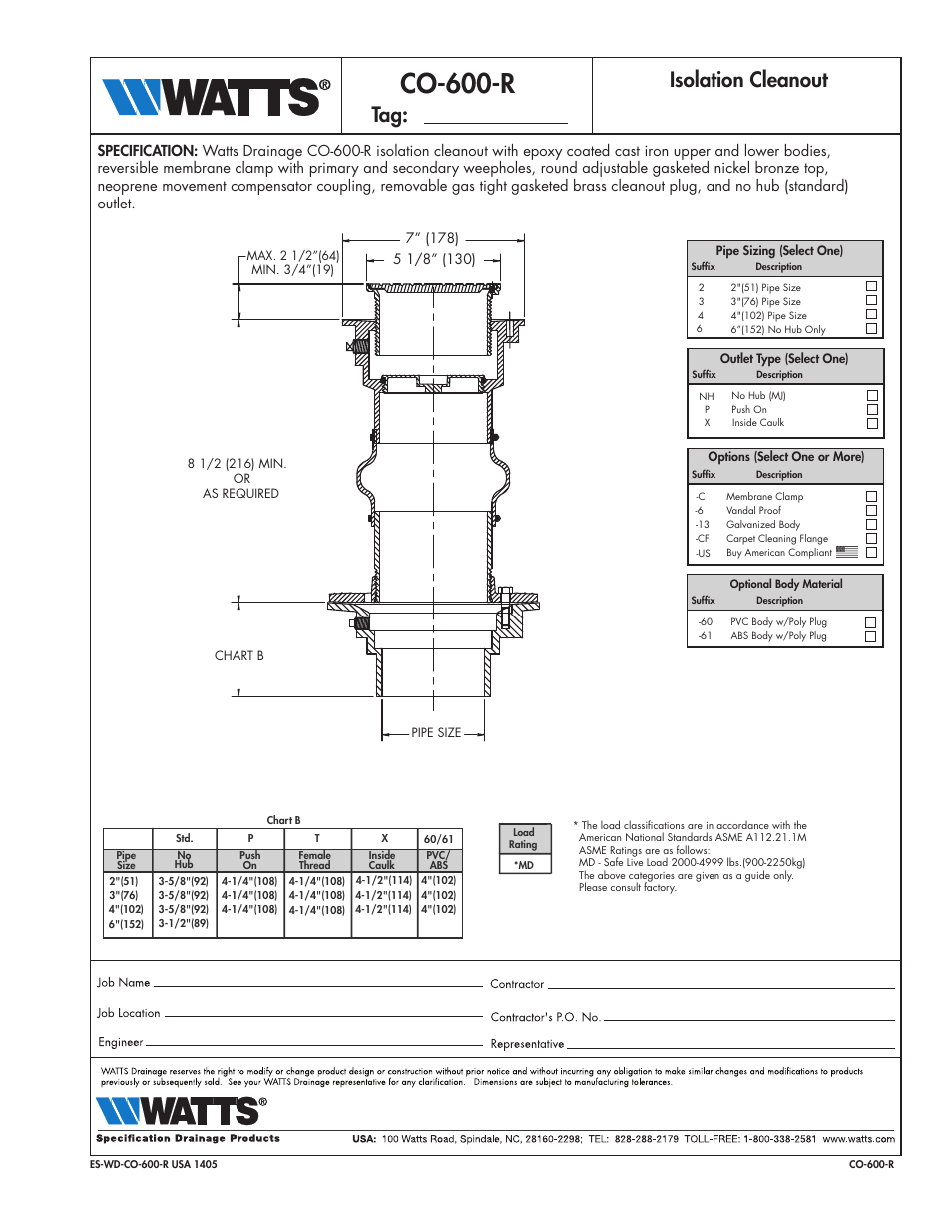 Watts CO-600-R User Manual | 1 page