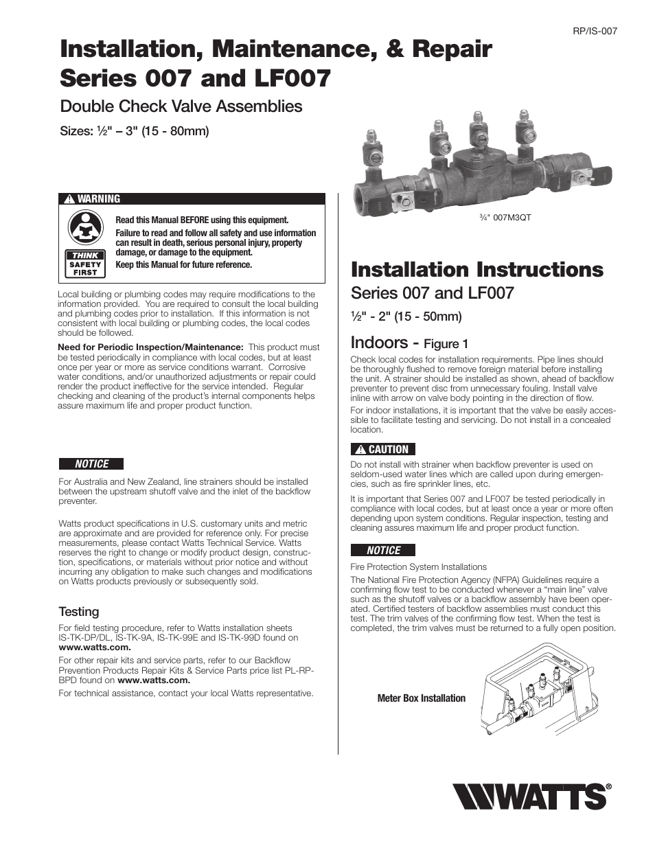 Watts SS007 User Manual | 4 pages