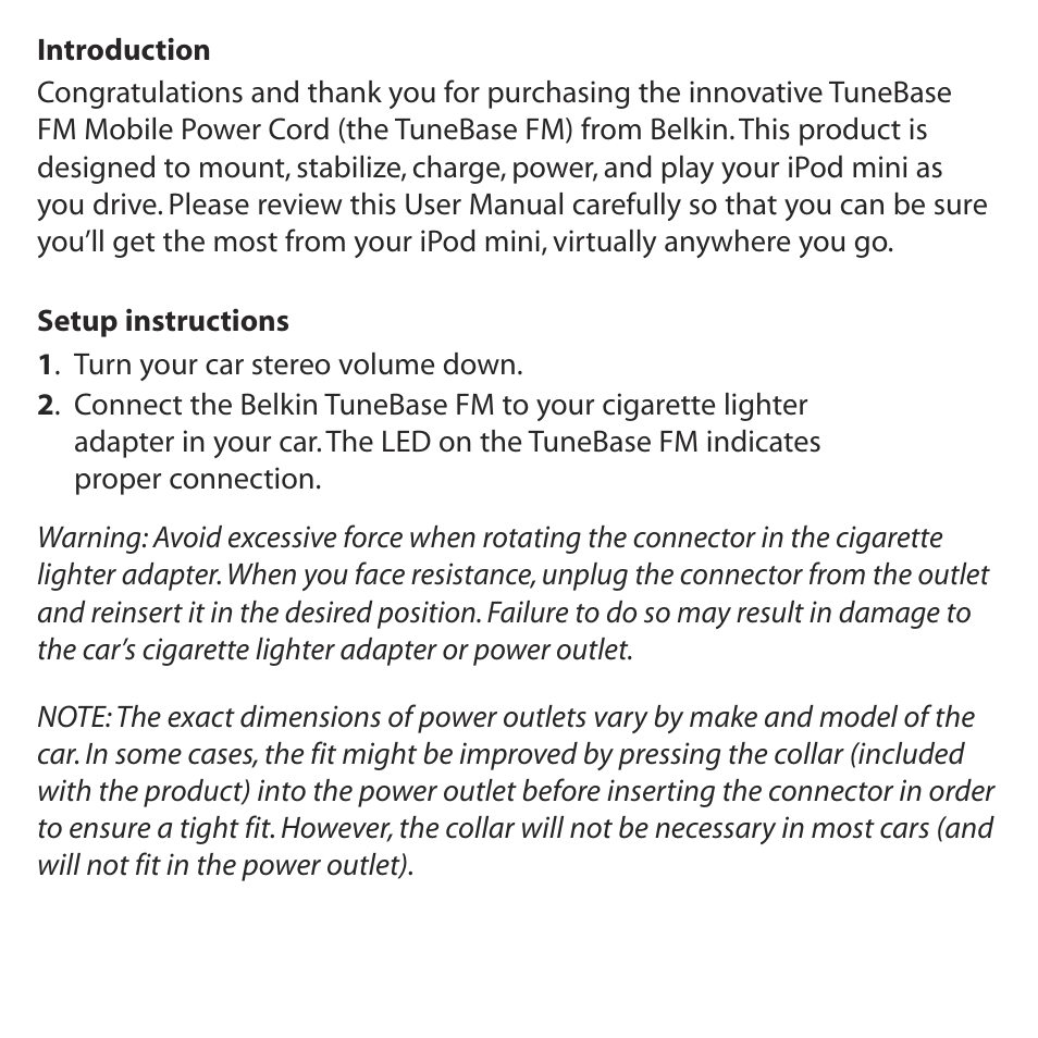 Belkin TuneBase FM Mount F8V7097 User Manual | Page 2 / 16