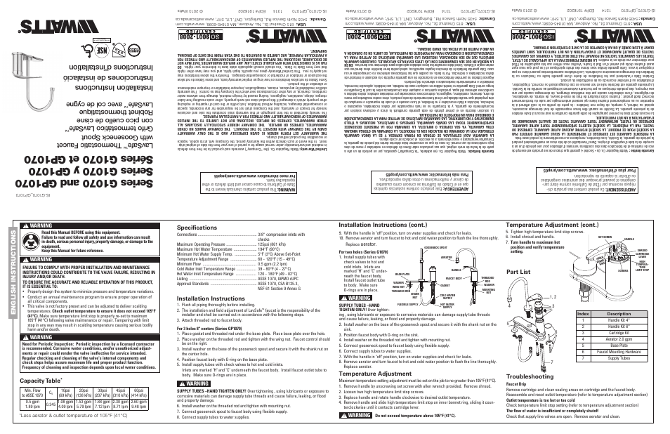 Watts GP1070 User Manual | 2 pages