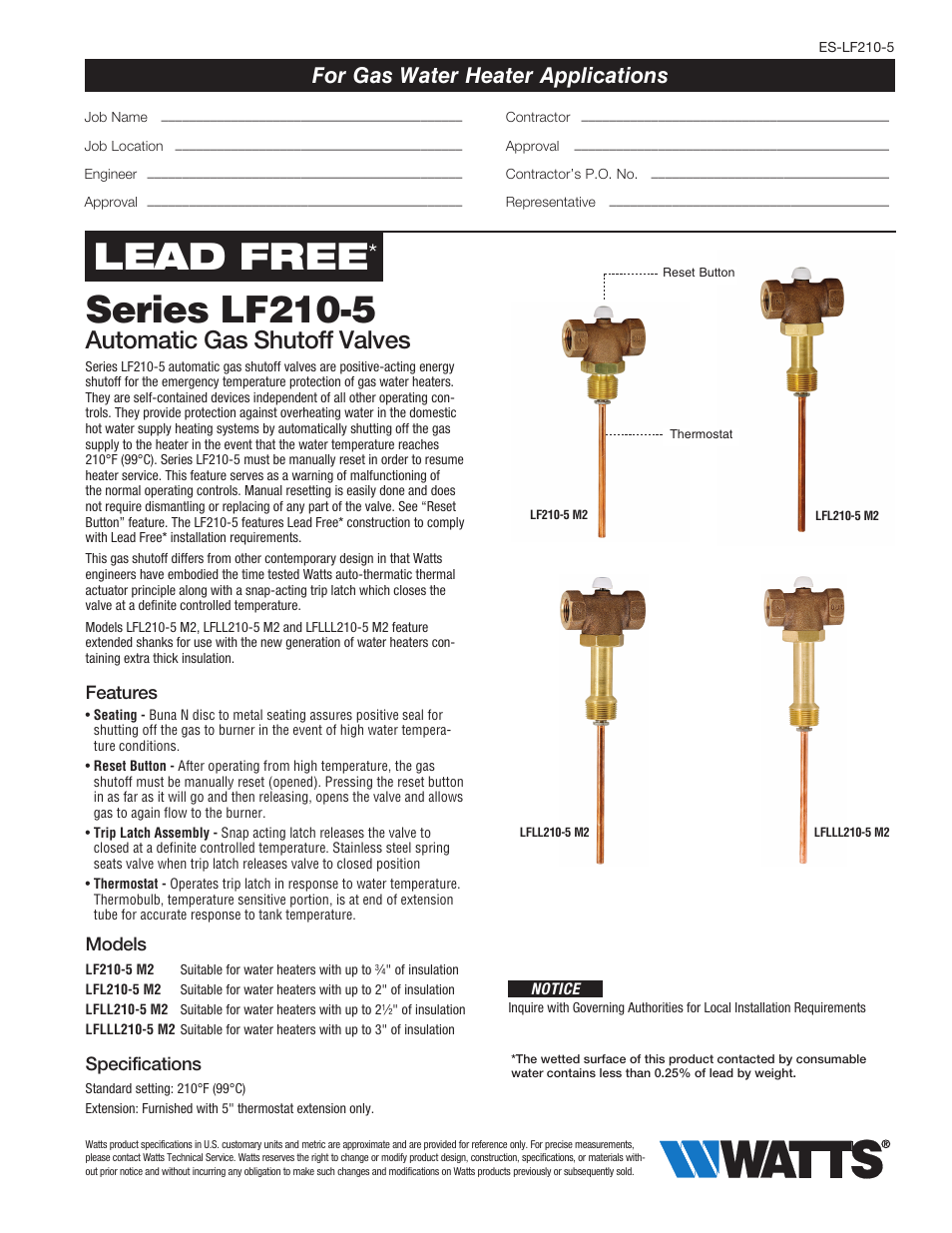 Watts LF210-5 User Manual | 2 pages