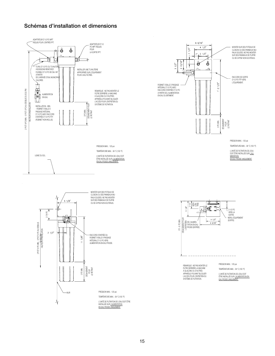 Schémas d’installation et dimensions | Watts OF110-1 User Manual | Page 15 / 20
