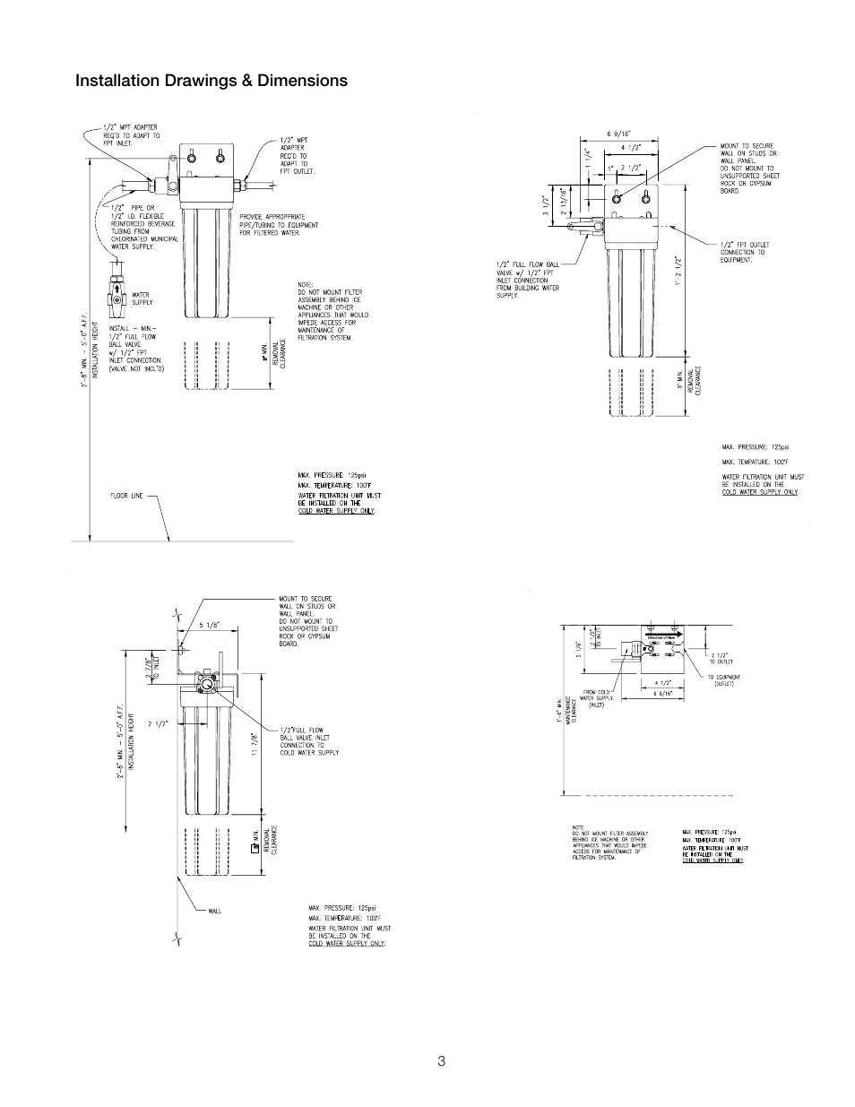 Installation drawings & dimensions | Watts OF110-1 User Manual | Page 3 / 20