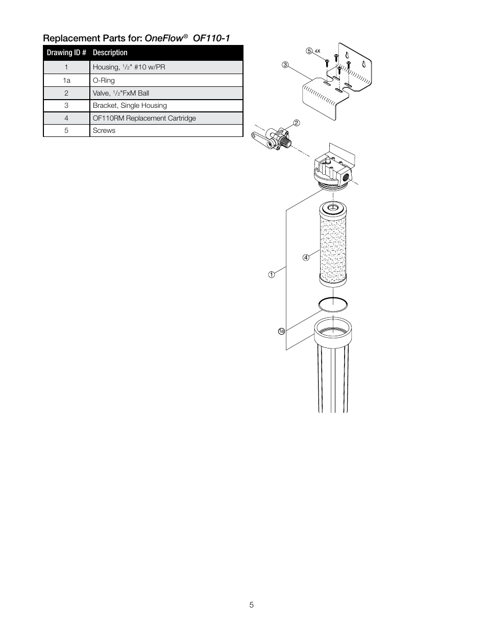 Replacement parts for: oneflow, Of110-1 | Watts OF110-1 User Manual | Page 5 / 20