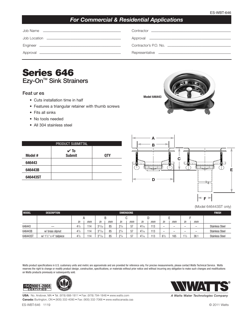 Watts 646 User Manual | 1 page