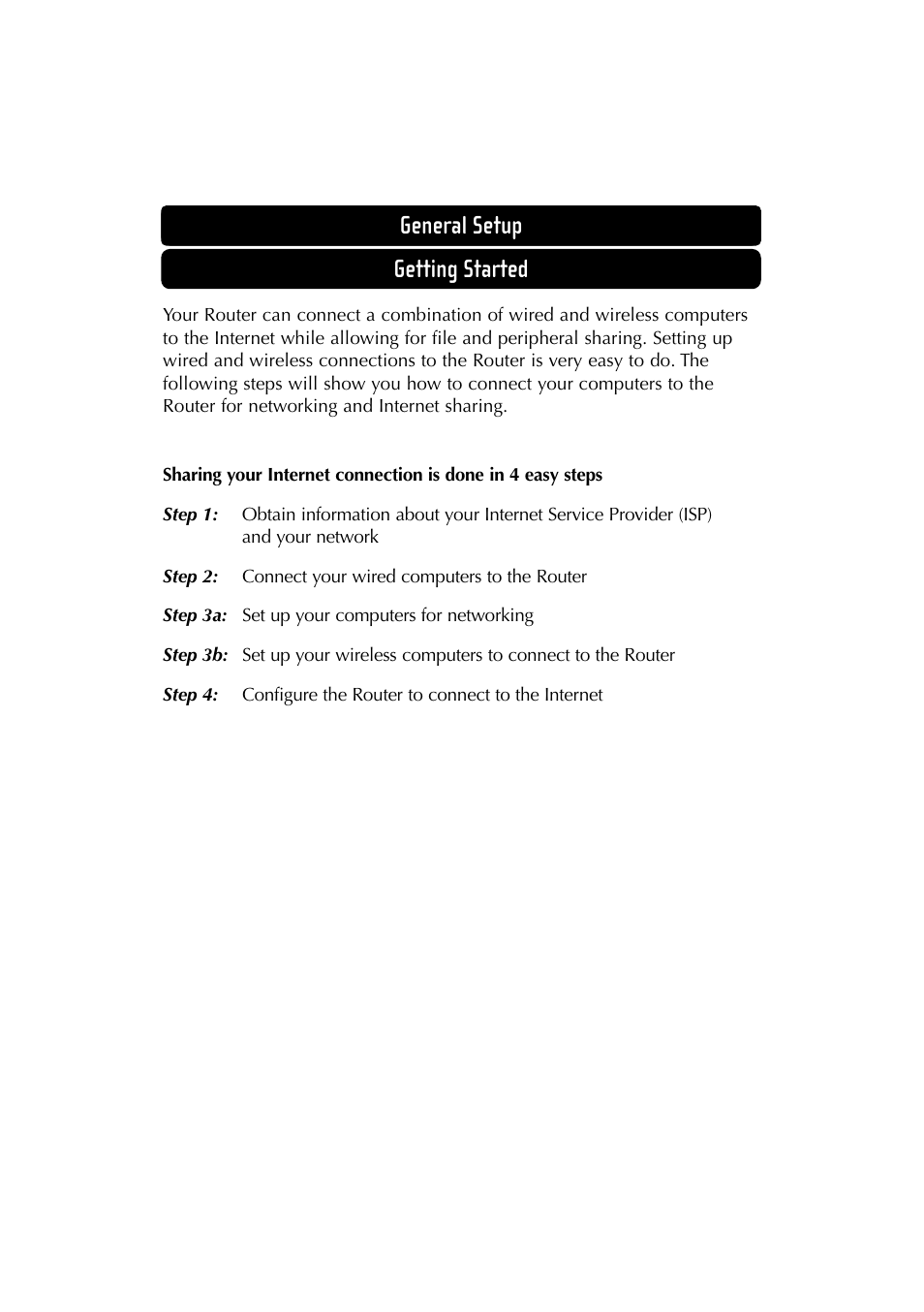 General setup, Getting started | Belkin F5D6230-3 User Manual | Page 13 / 71