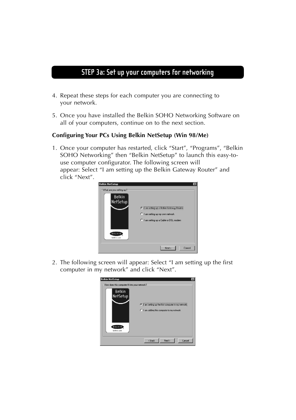 Step 3a: set up your computers for networking | Belkin F5D6230-3 User Manual | Page 25 / 71