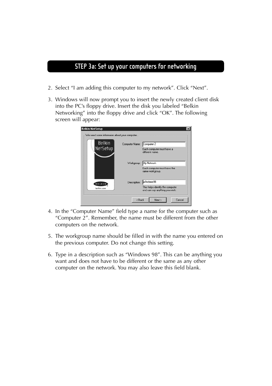 Step 3a: set up your computers for networking | Belkin F5D6230-3 User Manual | Page 29 / 71