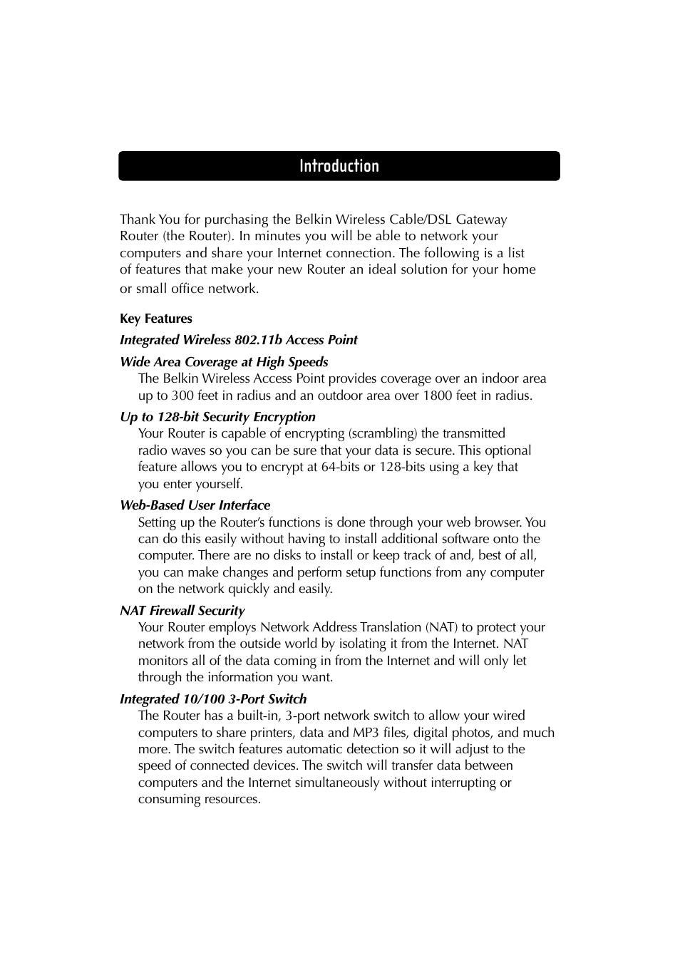 Introduction | Belkin F5D6230-3 User Manual | Page 3 / 71