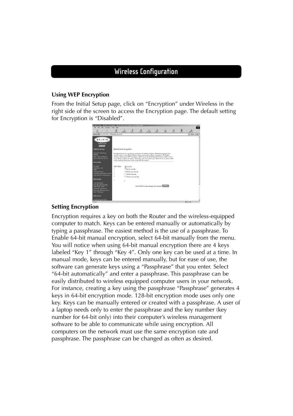 Wireless configuration | Belkin F5D6230-3 User Manual | Page 49 / 71