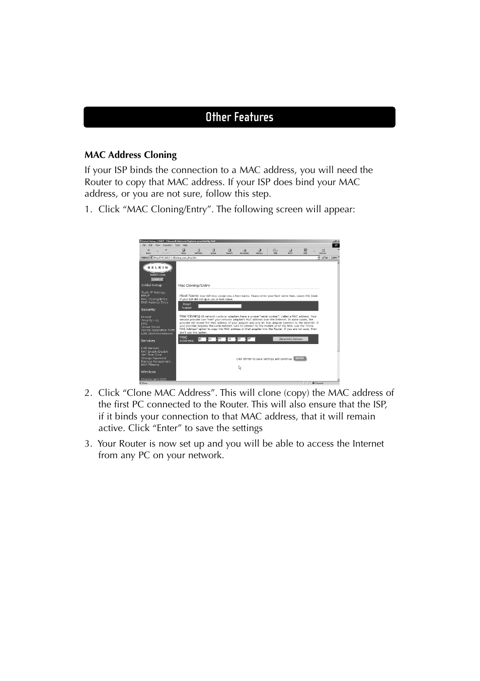 Other features | Belkin F5D6230-3 User Manual | Page 50 / 71