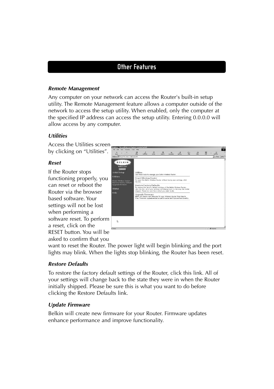 Other features | Belkin F5D6230-3 User Manual | Page 56 / 71