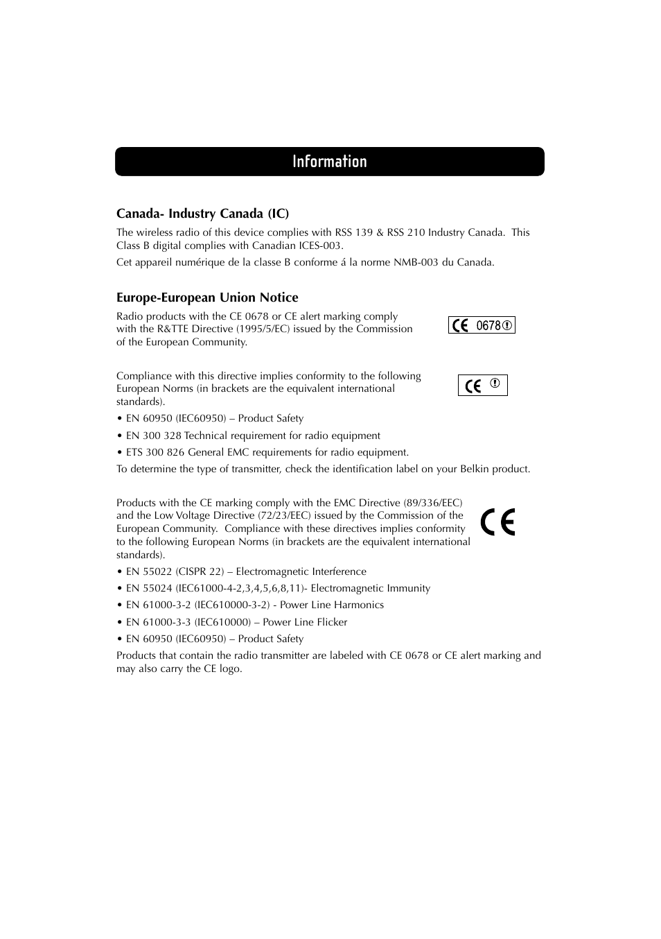 Information | Belkin F5D6230-3 User Manual | Page 69 / 71