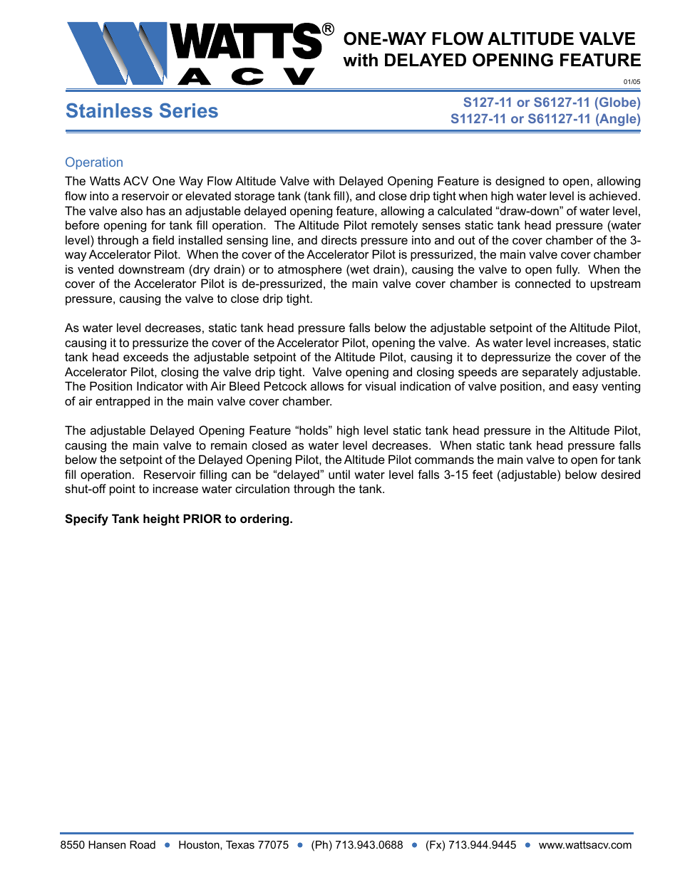 Watts S1127-11 User Manual | 2 pages