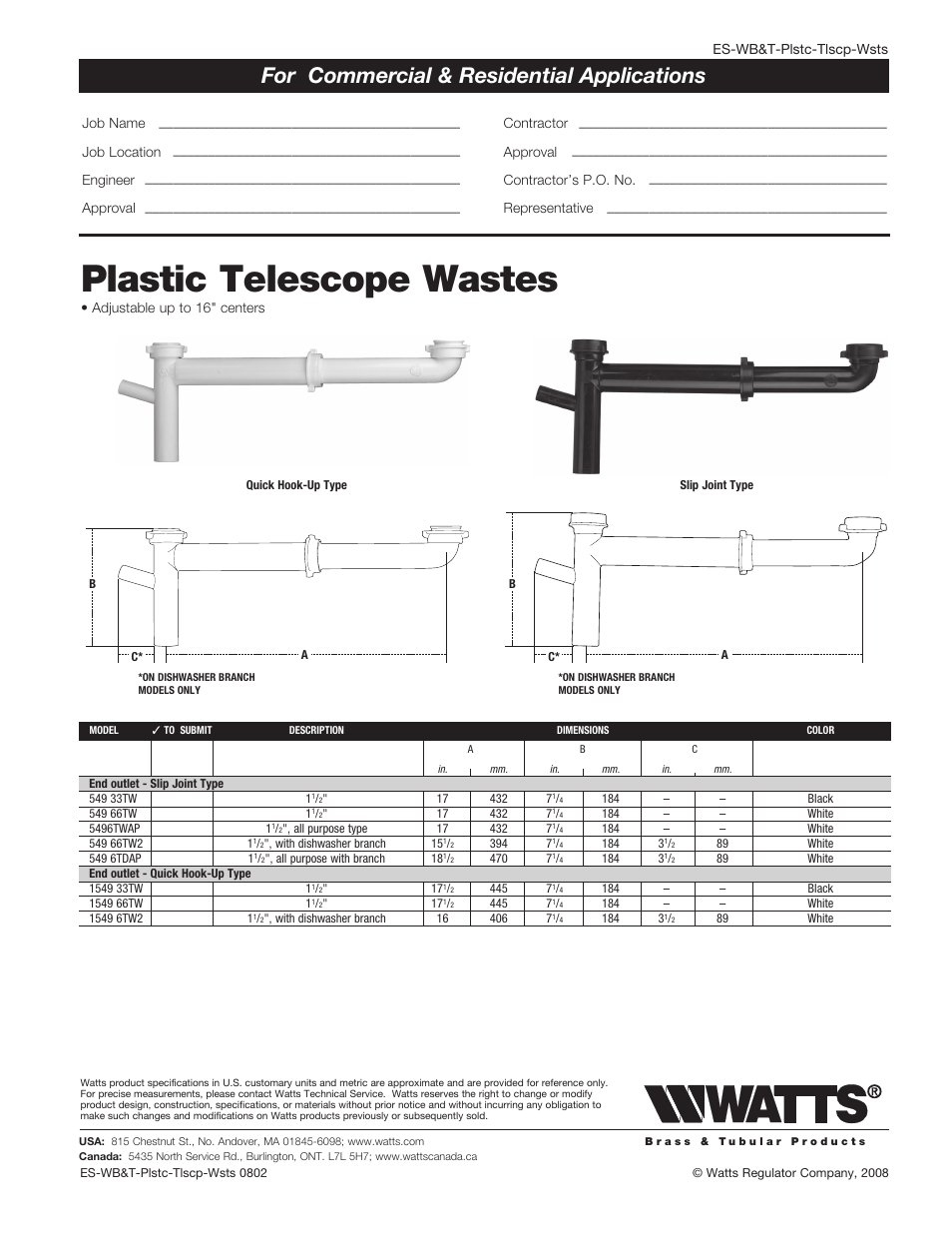 Watts 5496TWAP User Manual | 1 page