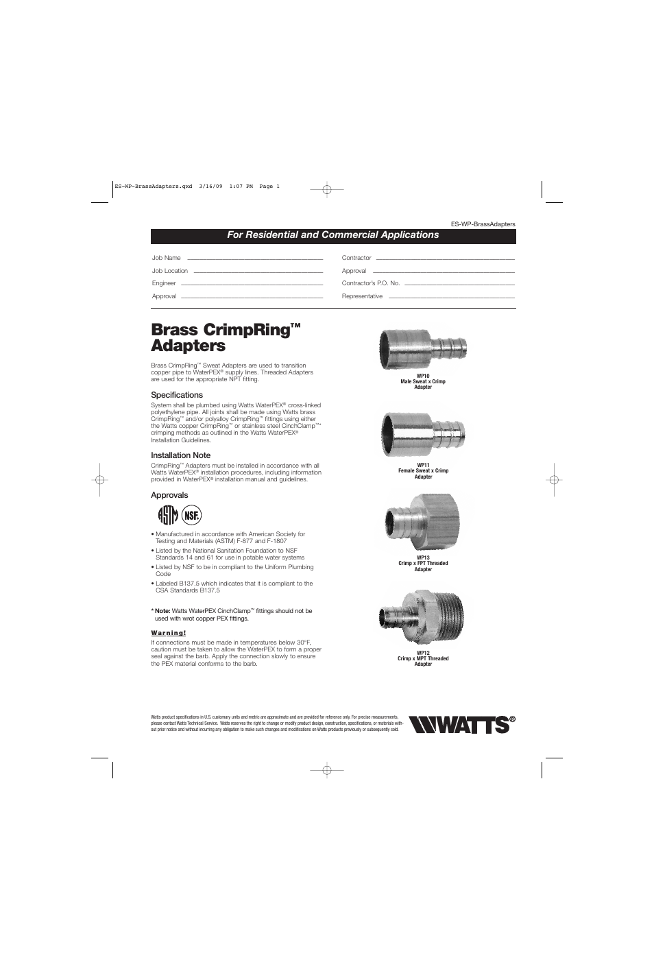 Watts WP13B User Manual | 2 pages