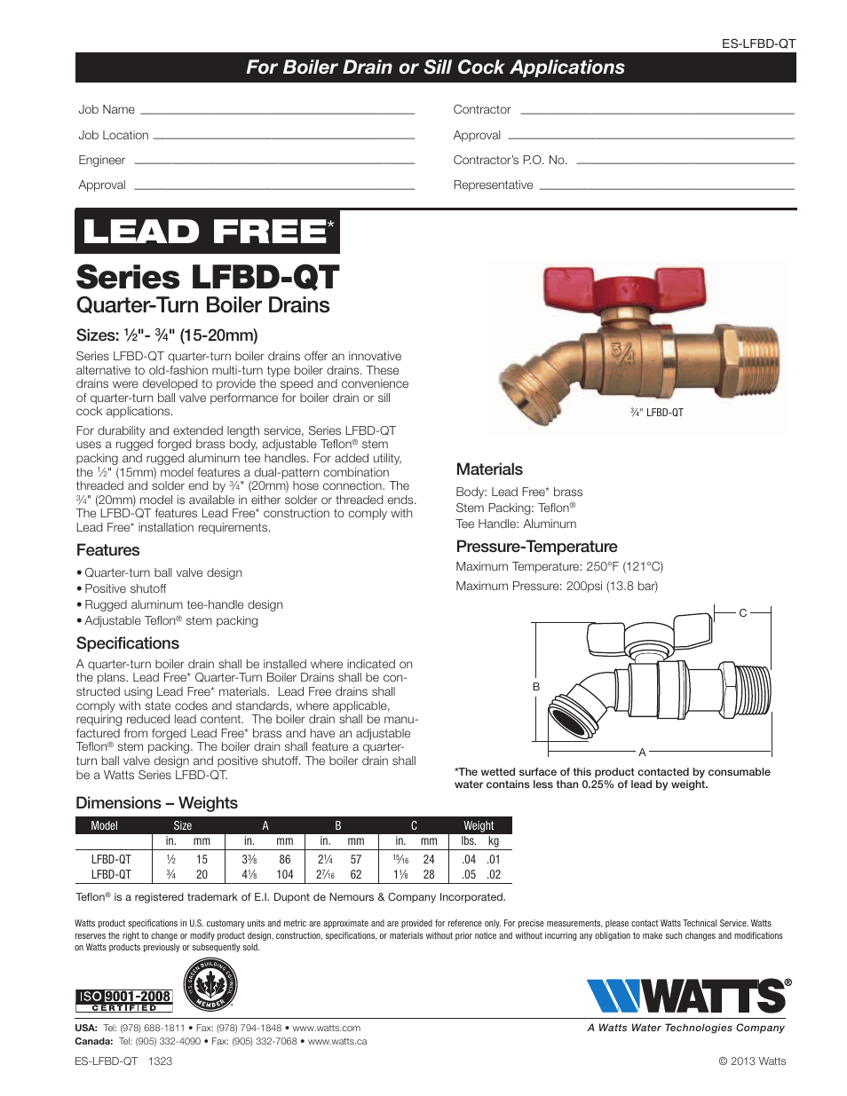 Watts LFBD-QT User Manual | 1 page