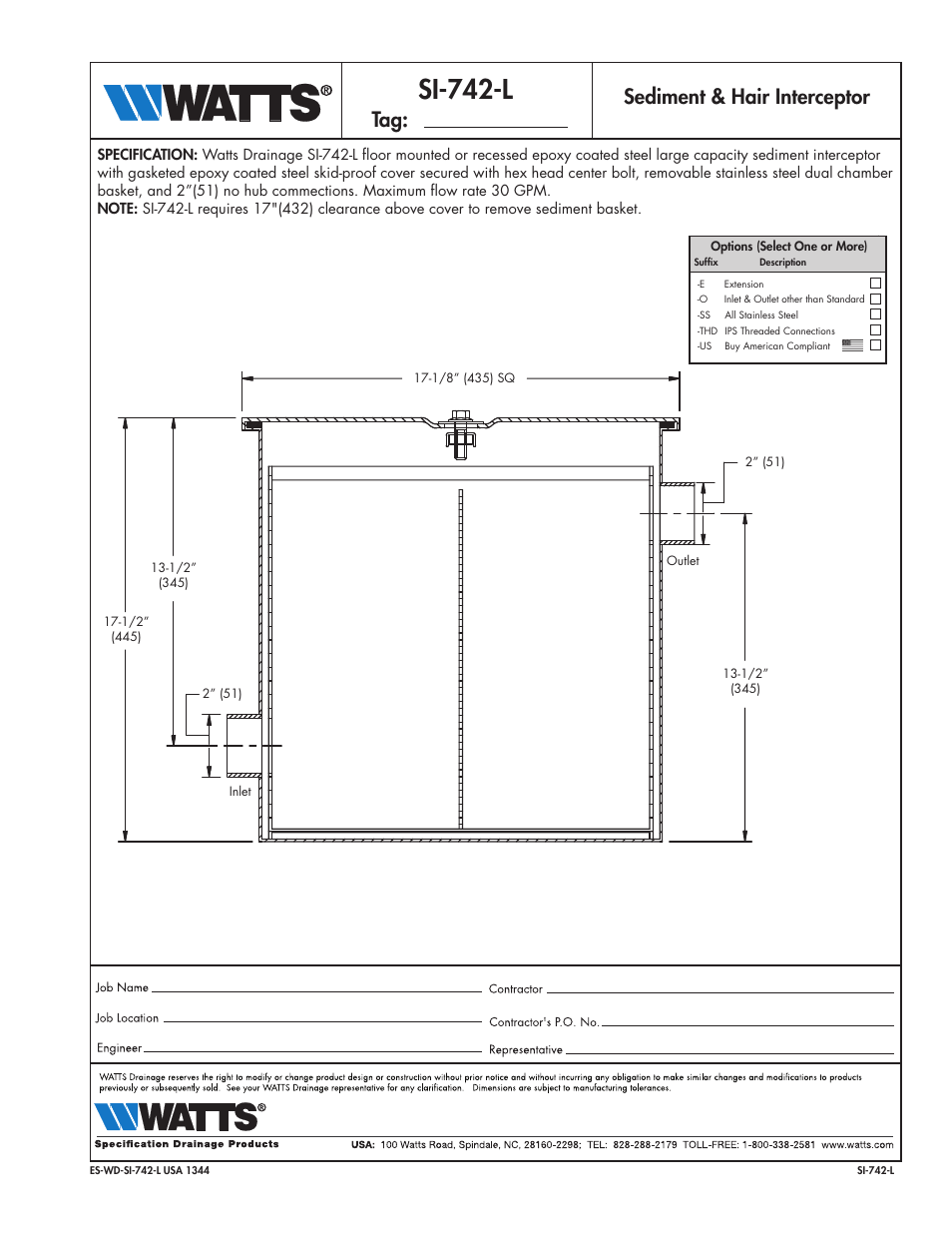 Watts SI-742-L User Manual | 1 page