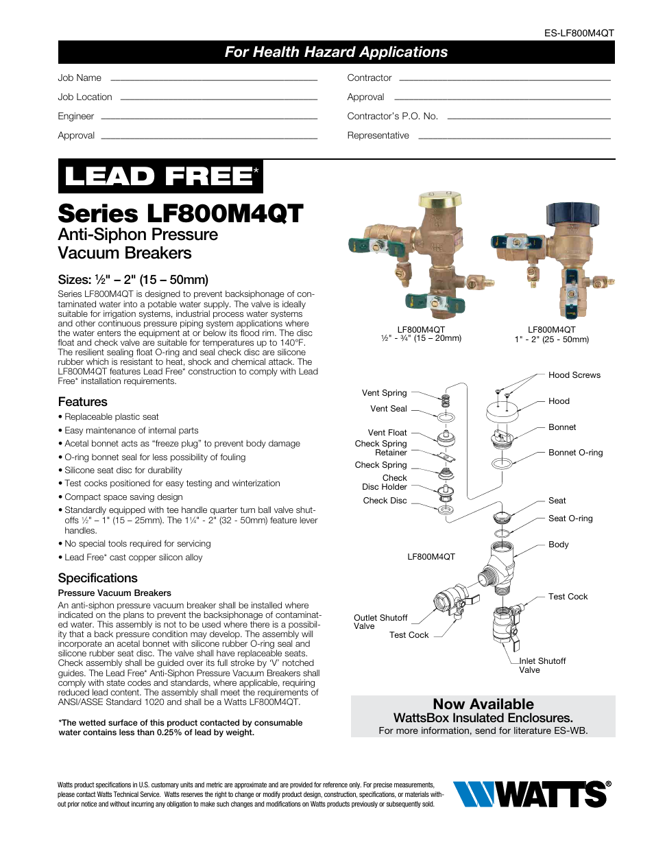 Watts LF800M4QT User Manual | 4 pages