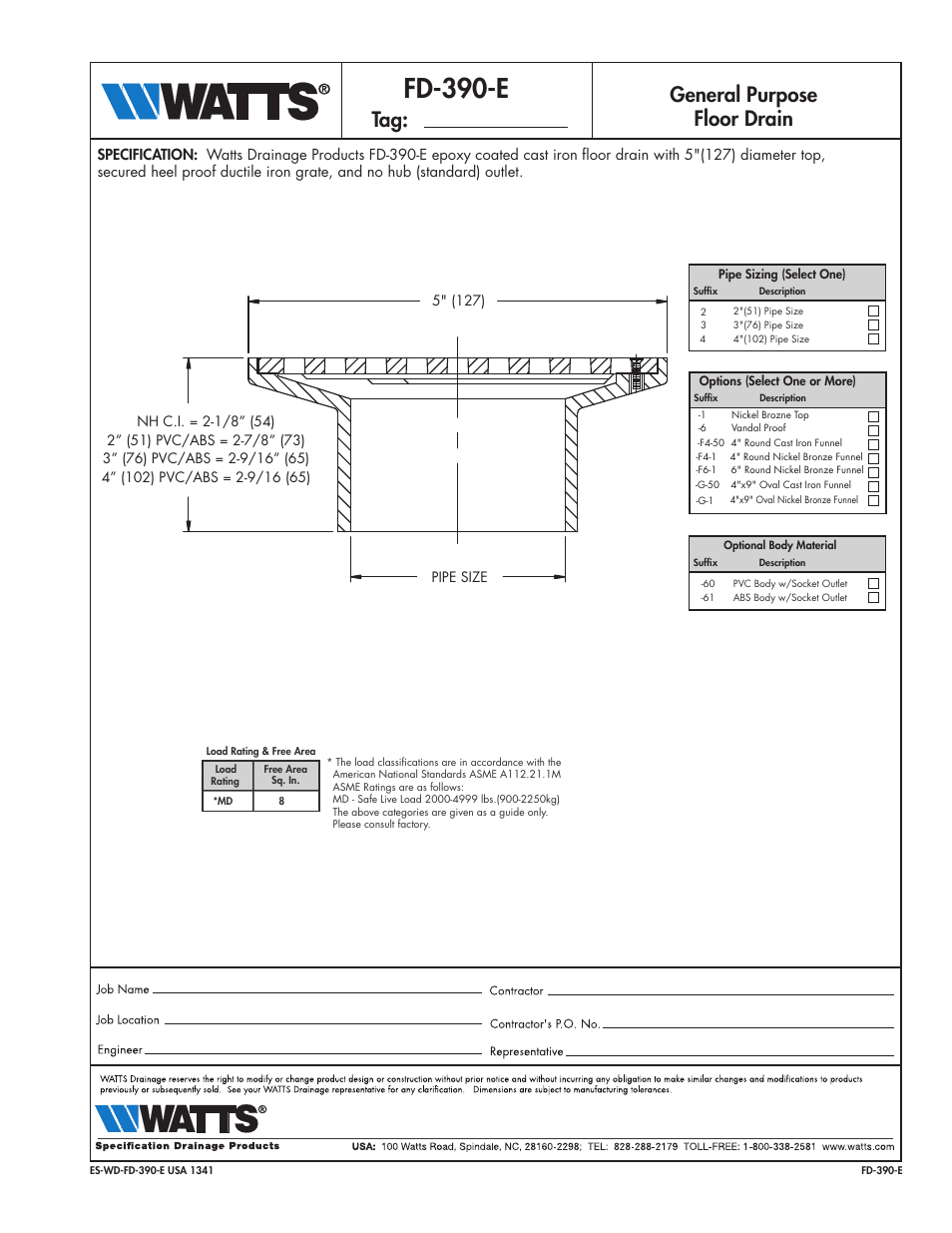 Watts FD-390-E User Manual | 1 page