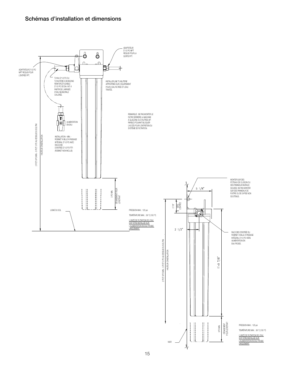 Schémas d’installation et dimensions | Watts OF140-4 User Manual | Page 15 / 20