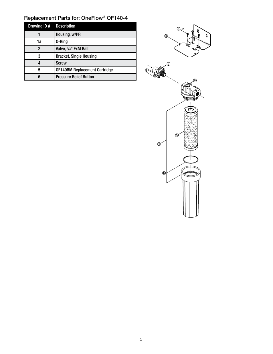 Replacement parts for: oneflow, Of140-4 | Watts OF140-4 User Manual | Page 5 / 20
