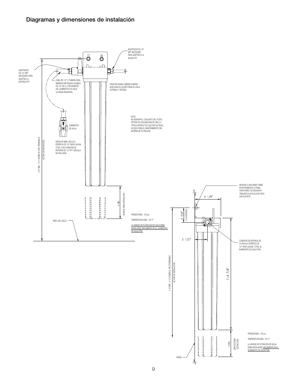 Diagramas y dimensiones de instalación | Watts OF140-4 User Manual | Page 9 / 20