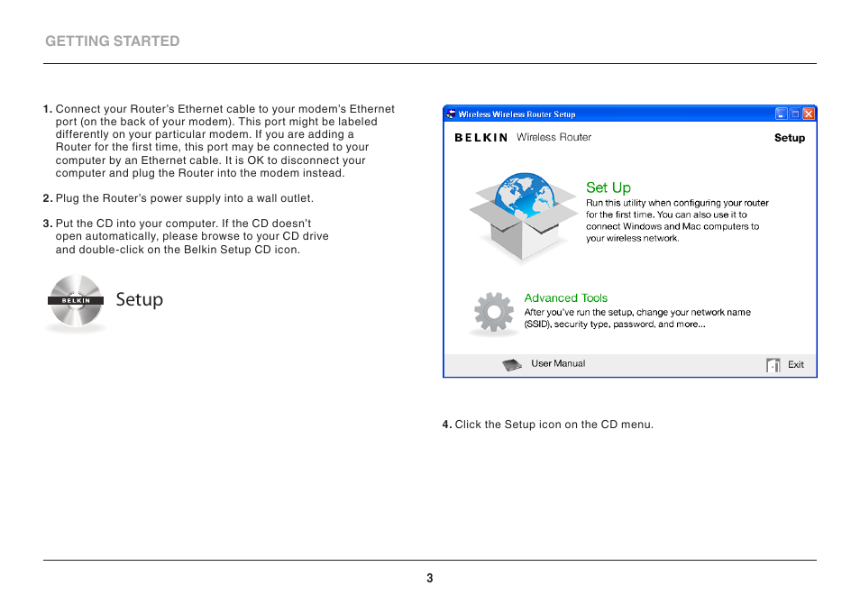 Setup | Belkin 8820AU00370 User Manual | Page 5 / 30