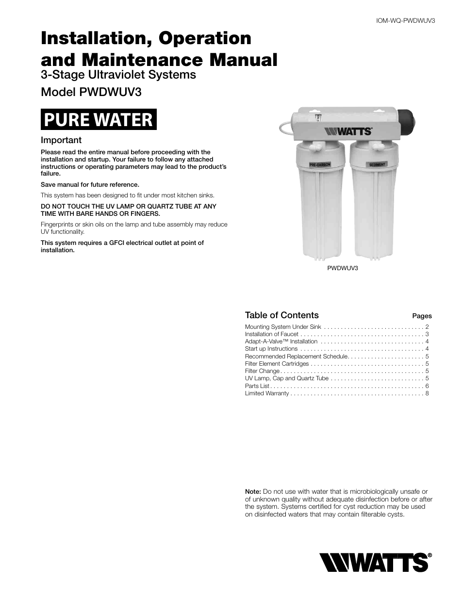 Watts PWDWUV3 User Manual | 8 pages