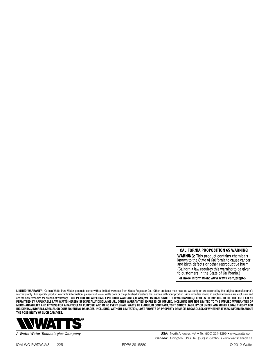 Watts PWDWUV3 User Manual | Page 8 / 8