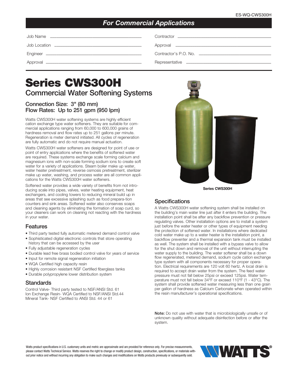 Watts CWS300H User Manual | 2 pages