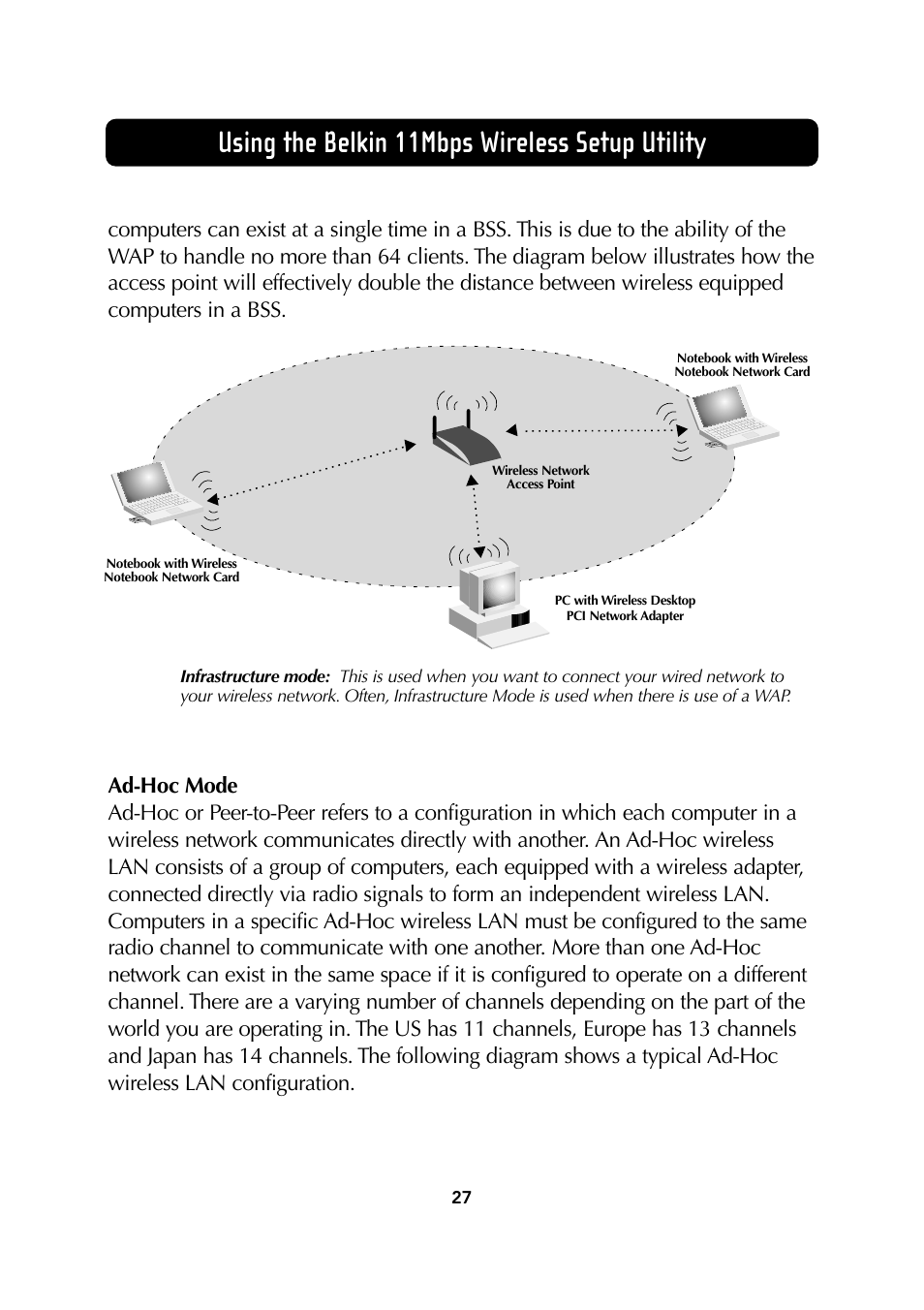 Using the belkin 11mbps wireless setup utility | Belkin Wireless Notebook Network Card User Manual | Page 29 / 49