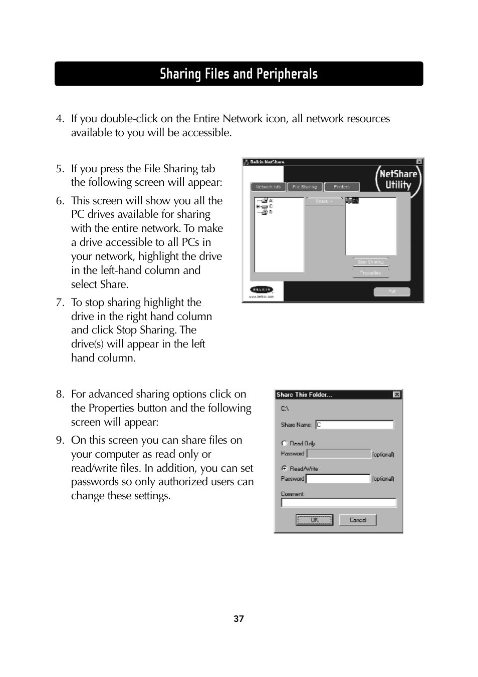 Sharing files and peripherals | Belkin Wireless Notebook Network Card User Manual | Page 39 / 49