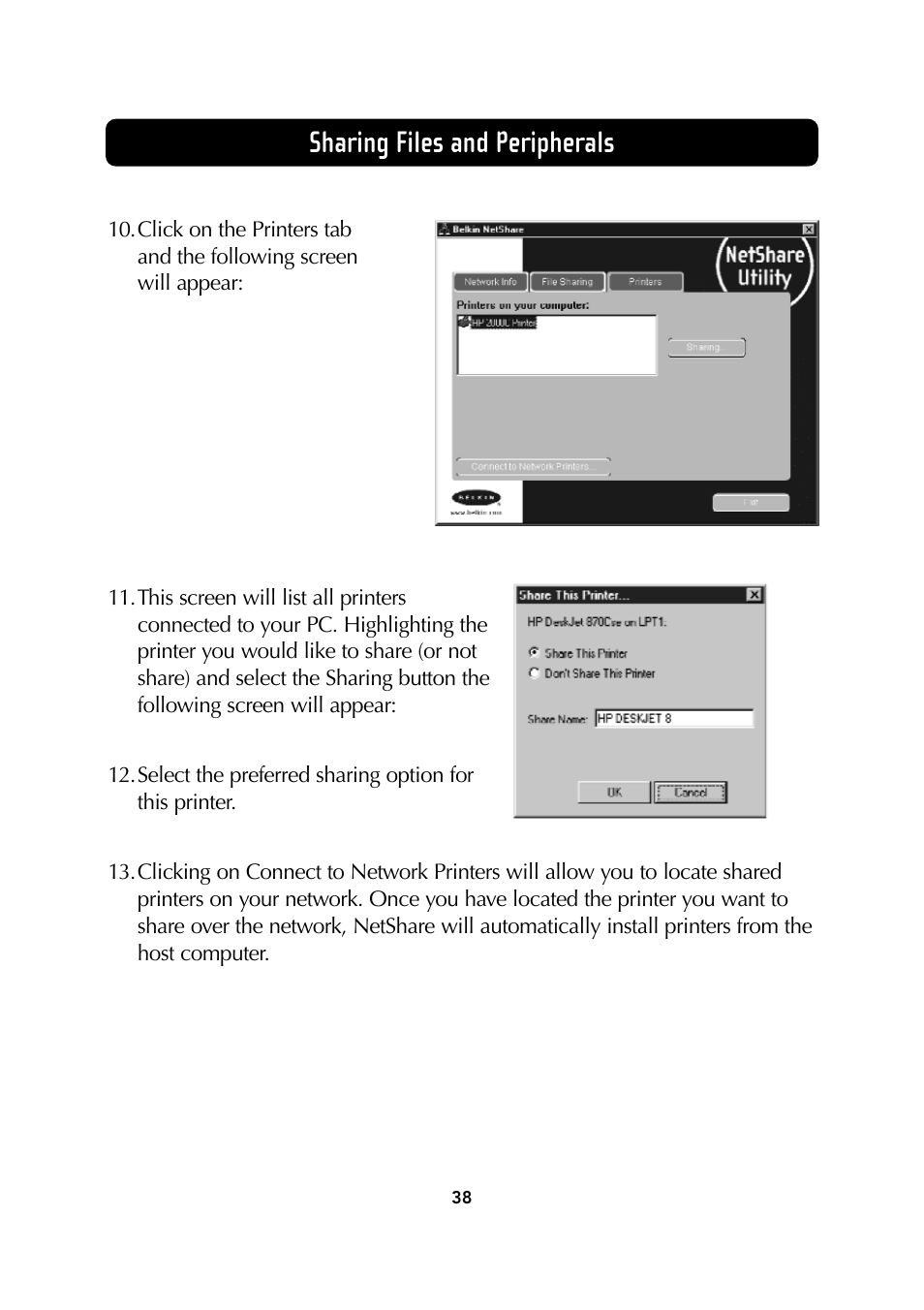 Sharing files and peripherals | Belkin Wireless Notebook Network Card User Manual | Page 40 / 49