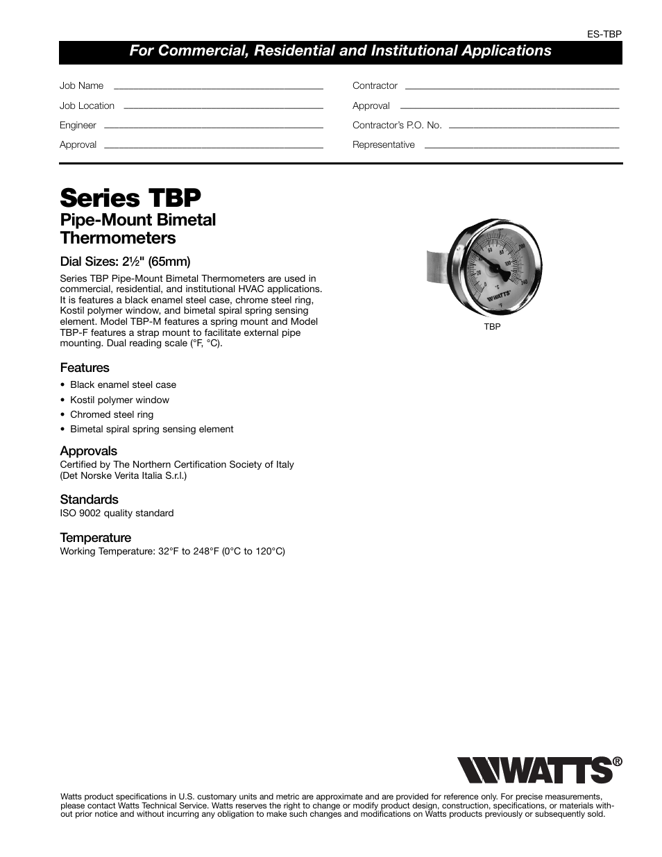 Watts TBP User Manual | 2 pages