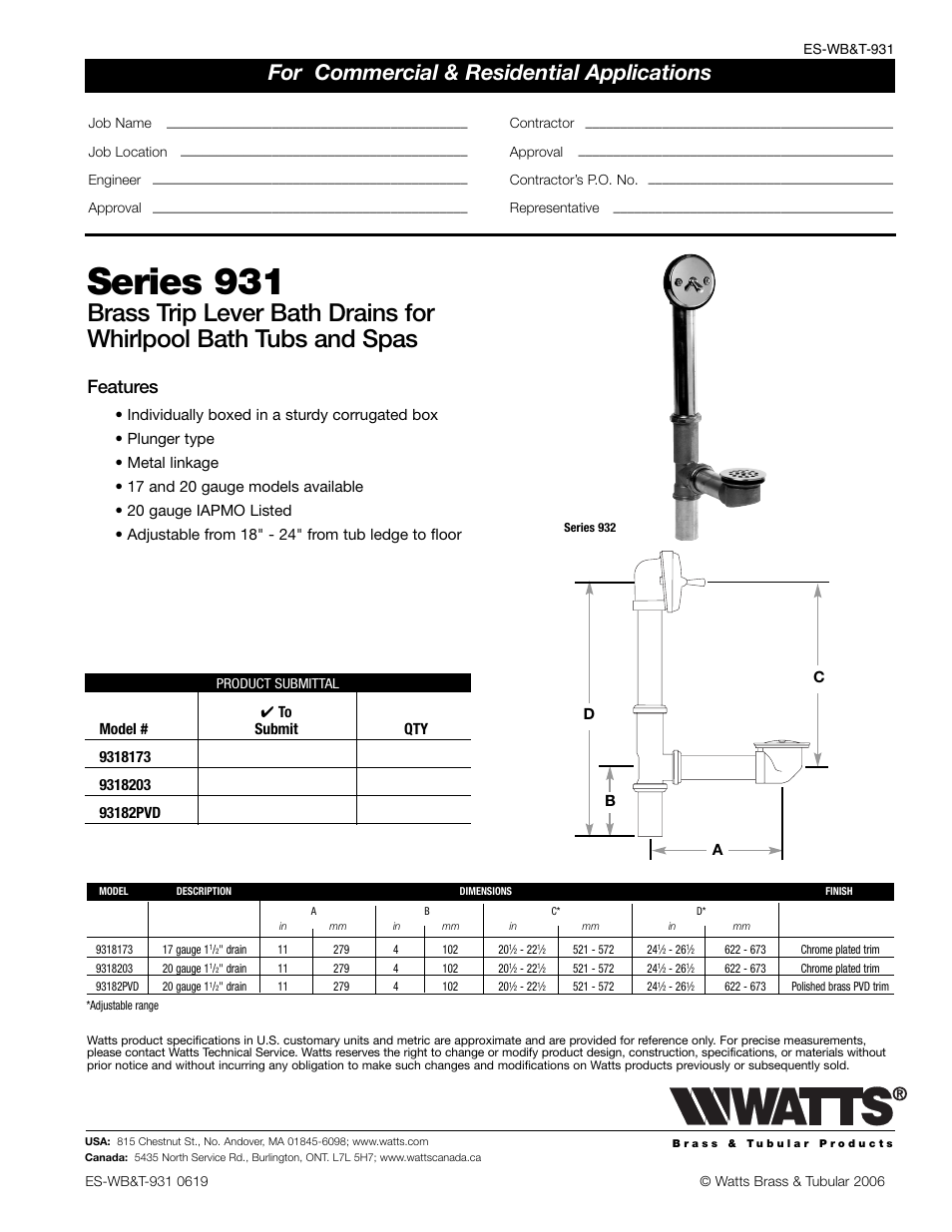 Watts 931 82PVD User Manual | 1 page
