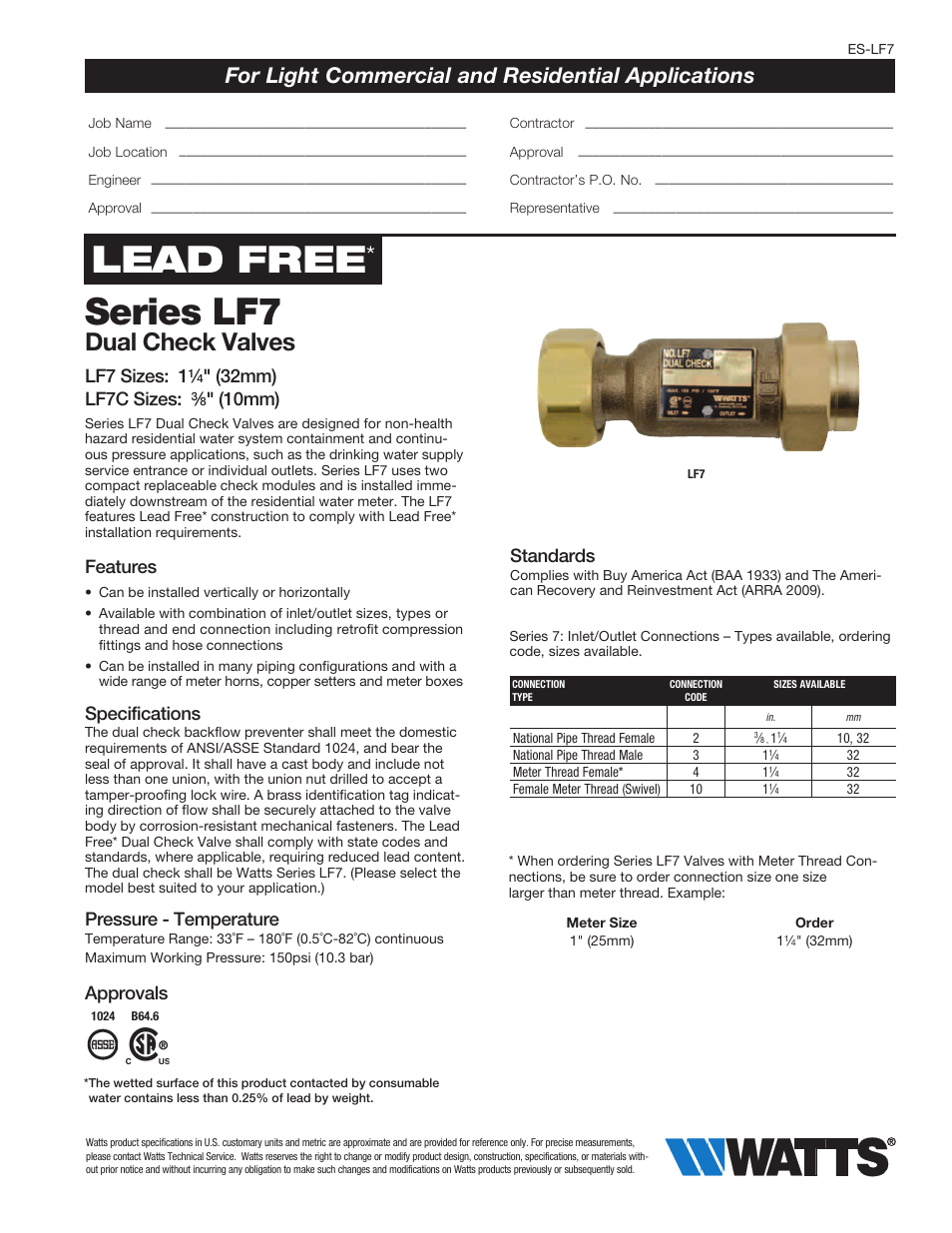 Watts LF7 User Manual | 2 pages