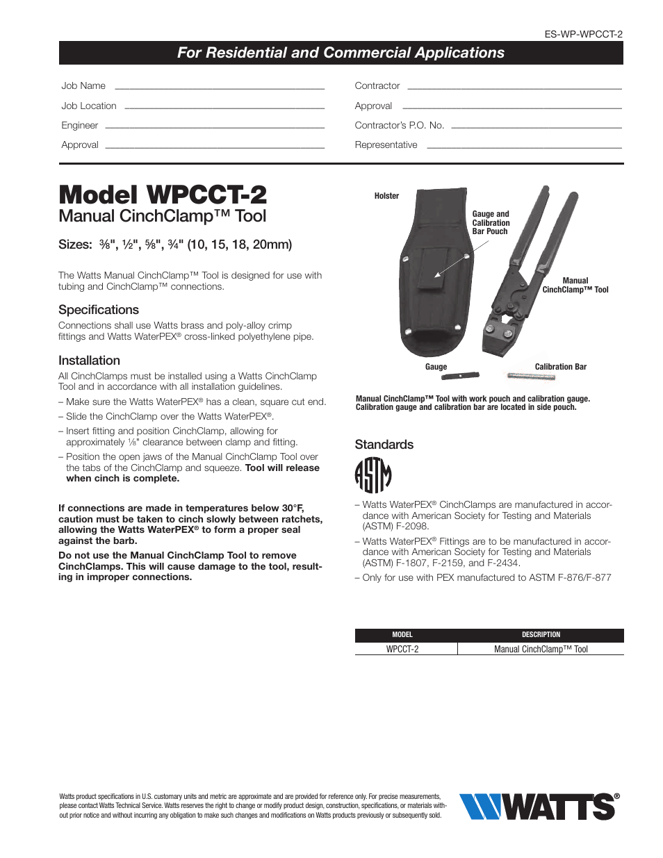 Watts WPCCT-2 User Manual | 2 pages