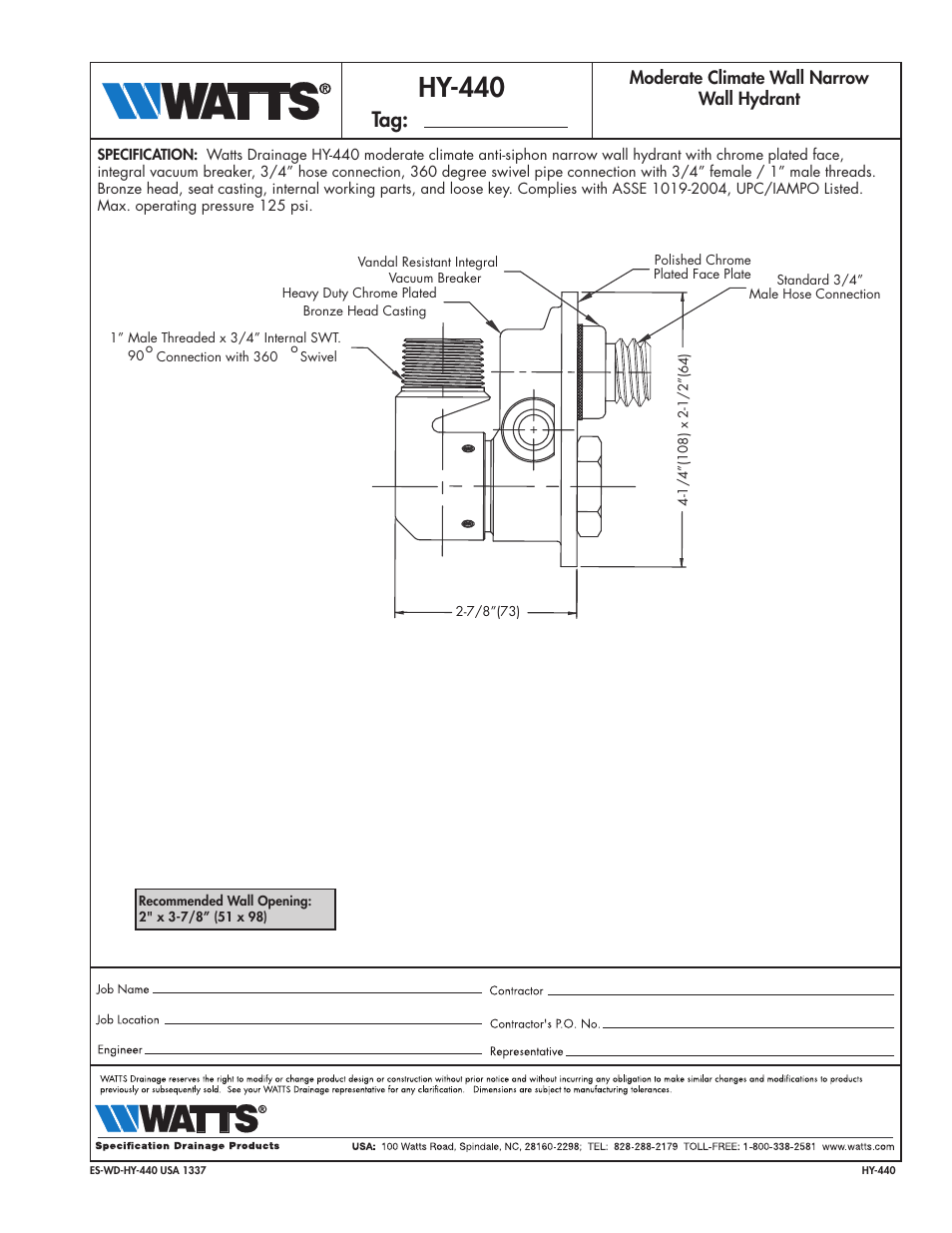 Watts HY-440 User Manual | 1 page