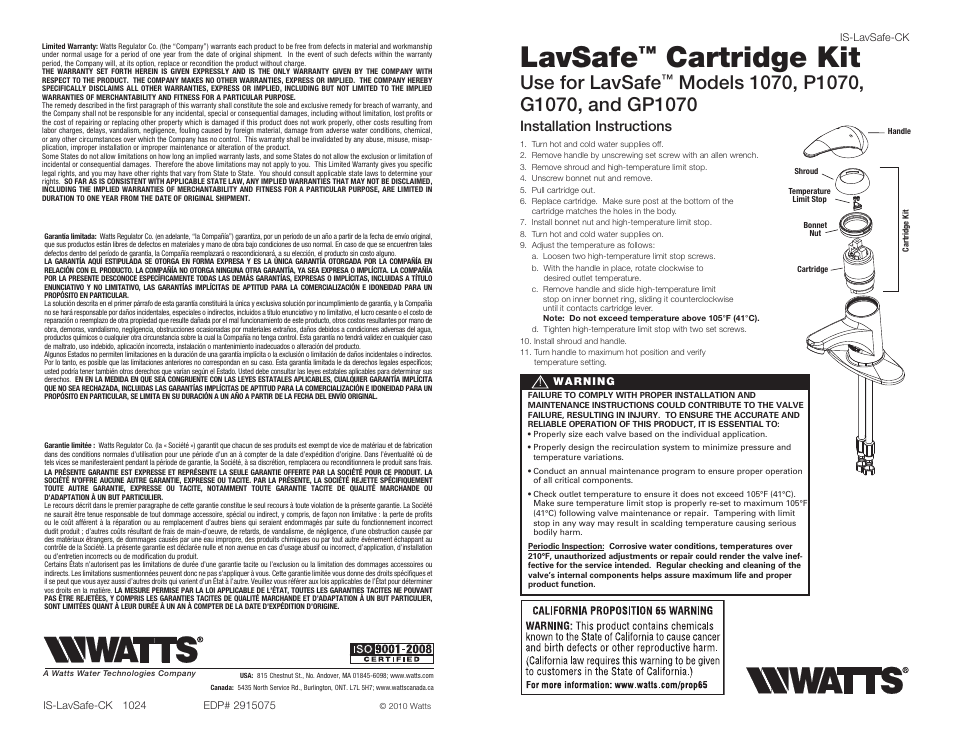 Watts GP1070 User Manual | 2 pages